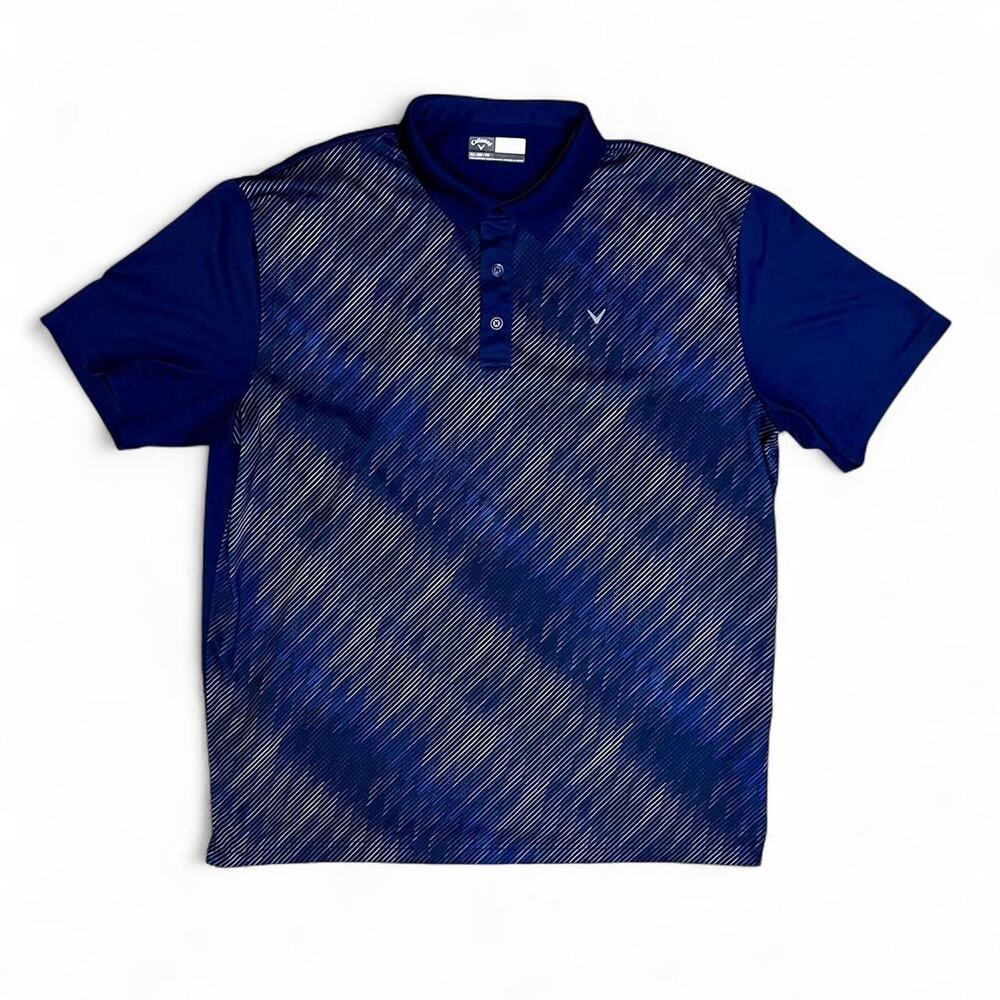 Callaway Navy Blue Short Sleeve Printed Polo Shirt Opti-Dri Size XL